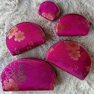 Pink Brocade Chinese Silk-Style Brocade Nesting Bags